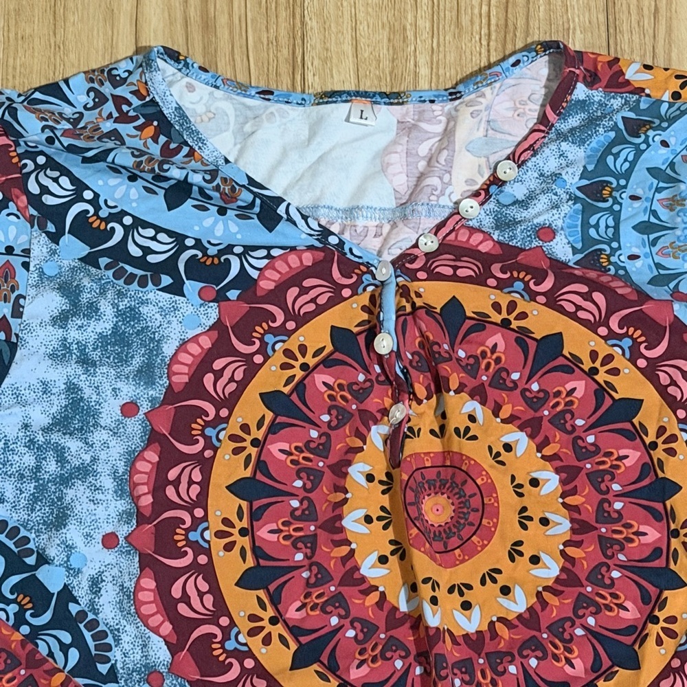 Women's Light Blue Mandala Print Tunic Top - Picture 3 of 6